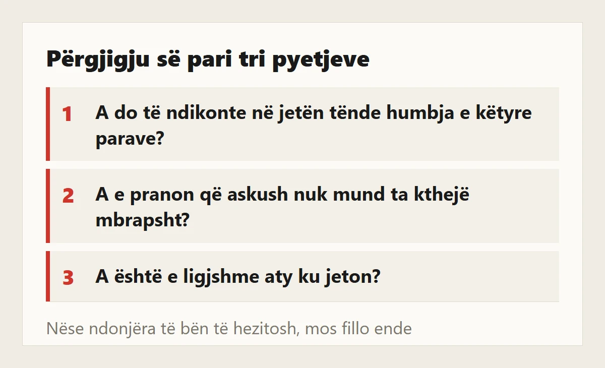 Tri pyetje para hapjes së llogarisë: humbja, pakthyeshmëria dhe ligjshmëria