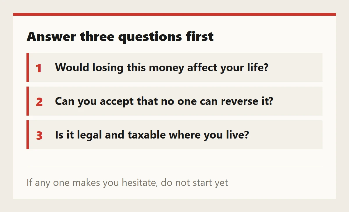 Three questions to answer before opening an account: impact of losing it, irreversibility, local rules